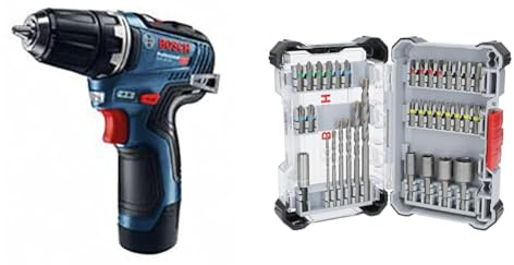 Bosch Professional 12V System Akku Bohrschrauber GSR 12V-35 (inkl. 2x Akku GBA 12V 3.0Ah, Schnellladegerät) + 35x Extra Hard Schrauberbit‑ und CYL-3 Bohrer-Set, 35‑tlg. (197 x 110,5 mm, Zubehör)