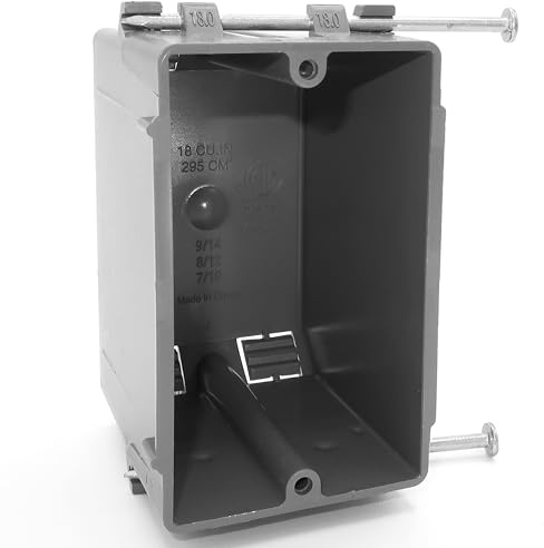 Kunststoff-Elektrodose, graue Steckdosendose, Einzel-Gang-Abzweigdose, unverlierbare Nägel, 18 cu. Zoll, Länge 9,5 cm, Breite 5,7 cm, Tiefe 7,1 cm, 2 Stunden feuerfeste Steckdose