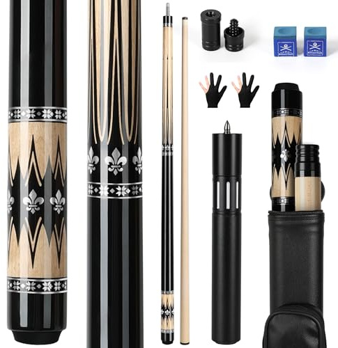 AKLOT Pool Queue, 58 Professioneller Billiard Köe mit Teleskop-Verlängerungsqueue,Kanadisches Ahornholzqueue 12,5 mm Spitzen mit Billardqueue-Koffer 20 oz