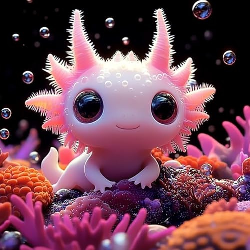 Miwixy Axolotl Diamond Painting,Süße Tiere Diamant Painting Set Bilder Kit für Anfänger, 5D DIY Full Drill Rosa Diamond Art Malerei Erwachsene Runde Kristall Wand Décor Geschenk 30x30 cm