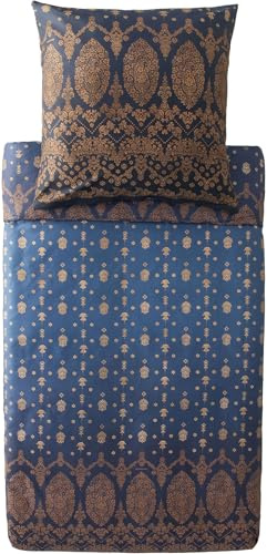Bassetti Gold Decor Bettwäsche + 1 Kissenhülle aus 100% Baumwollsatin in der Farbe BLAU B1, Maße: 135x200 + 1 K 80x80 cm - 9333249