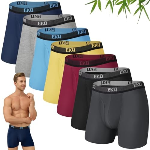 EKQ Bamboo Boxers Mens Boxers Shorts Multipack 7 Pack Breathable | Anti Chafing Boxer Shorts Men with Open Fly Mens Underwear Trunks Briefs - No Itchy Labels - Elastic Waist - Moisture Wicking