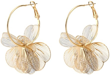 Mikovivi Blumenohrringe Baumeln für Damen, Goldene Ohrringe mit Blumenmuster im Boho-Stil Statement-Ohrhänger Trendiger Schmuck Als Geschenkidee