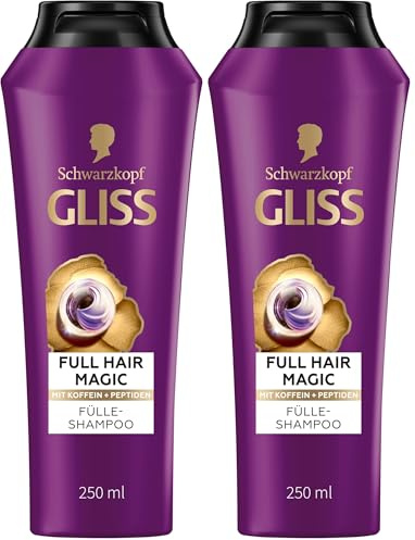 Gliss Full Hair Magic Fülle-Shampoo (250 ml), Haarshampoo mit Koffein & Peptiden für kraftloses, brüchiges Haar, Shampoo für feines Haar fördert die Haarwurzelaktivierung (Packung mit 2)