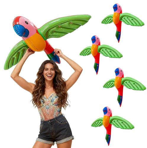 4 Stück Aufblasbarer Papagei 58x75cm, Tropische Vögel Deko - Aufblasbare Papageien Spielzeug für Pool & Strand, Hawaii Party Deko & Piraten Kostümzubehör für Geburtstag, Mottoparty