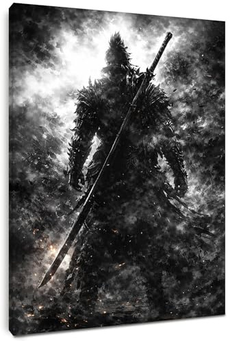 Alptiny Modernes Wandbild 30x40 cm mit Rahmen – Wandbilder Wohnzimmer Samurai Schwarz Weiß, Leinwandbilder & Poster, Wanddeko Wohnzimmer, HD Druck, Mit Haken & Klett, Ohne Bohren