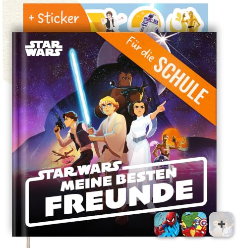 PRINTHOUSE Freundebuch Schule Jungen Star Wars - inkl. Sticker - Offiziell lizensiertes Marvel Produkt - Einschulung Geschenk - Schultüten Füllung - Einschulung Junge - Freundschaftsbuch Grundschule
