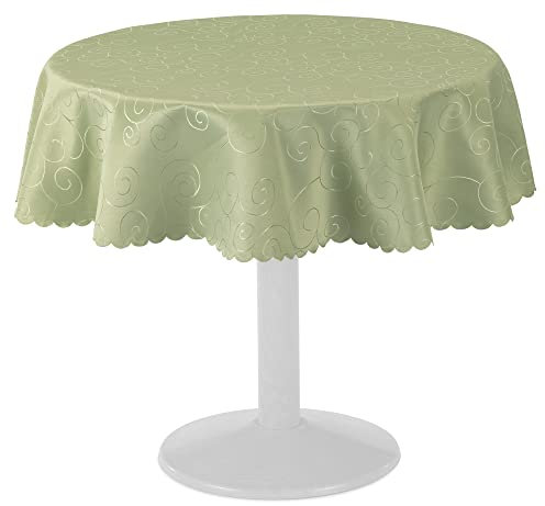 JEMIDI Tischdecke Ornamente Seidenglanz Edel Tisch Decke Tafeldecke 31 Größen und 7 Farben Hellgrün Rund 135cm