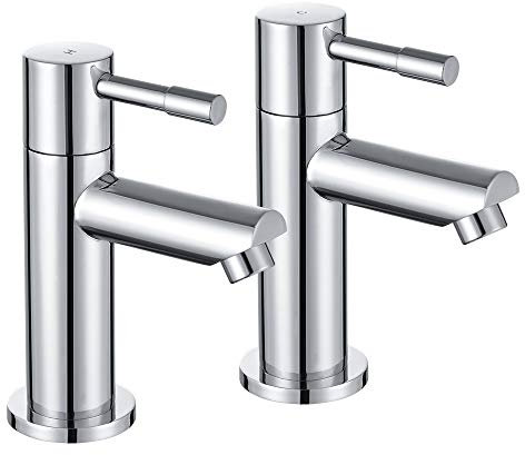 Wasserrhythm Bath Pillar Taps Pair Twin Tub Taps Traditional Two Holes Chrome Hot and Cold Water Bathroom Tap 2 Bathtub Taps 1/4 Turn