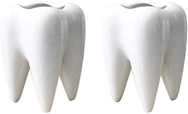 VOSAREA 2 Pièces Jardinières pour Plantes D'intérieur Jardinière en Forme De Dent Pots en Terre Cuite Pot De Fleur De Dents Planteur Succulent Mini-Pots Bureau Blanche Cactus Porte-Crayons