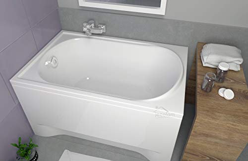ECOLAM® Badewanne Mini Polimat kleine Wanne Rechteck Acryl weiß 100x65 cm + Schürze Ablaufgarnitur Ab- und Überlauf Automatik Füße Silikon Komplett-Set