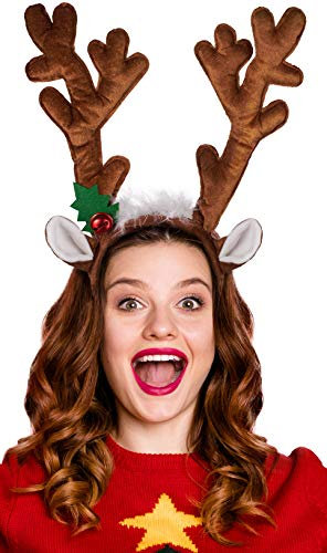 Rentier/Elch Geweih bzw. Haarreif - das perfekte Accessoire für Erwachsene zu Weihnachten oder zum Karneval oder Fasching (Braun)