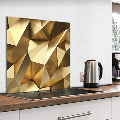 murando Paraschizzi in Vetro per Cucina Pannello Paraspruzzi per Piano Cottura Pannello per Parete Decorazione Grafica 80x80 cm Effetto 3D Astratto Oro f-B-0277-aq-a