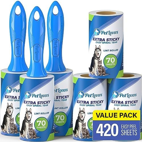 PetLovers – Rouleaux Anti-Peluches pour Poils d'animaux 420 Feuilles très adhésives Anti-Peluches pour vêtements