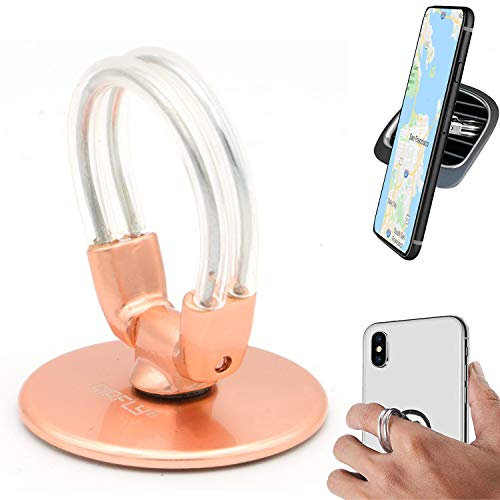 AirFly Phone Finger Ring Holder, 4 in 1, Universal Metal Phone Ring, Table Stand Kickstand, Car Vent Mount, Finger Grip Compatible All Smartphones, Rose Matte