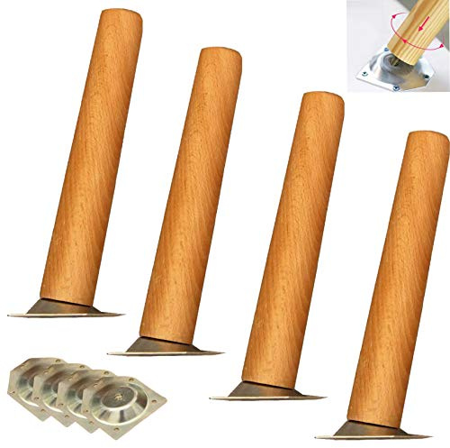 4 Stück Massivholz Ersatz Möbelfüße Schräger Kegel Möbelbeine, Buche Tischbeine,Holz Sofa Beine Tischbeine Ersatzbeine,für Couchtisch,Buffets,Bett,M8x10mm Gewindestangen Und Montageplatte(45cm)