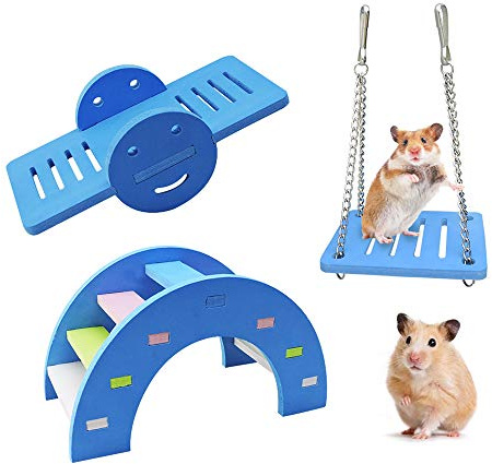 Andiker 3 Pezzi Adorabili Giocattoli da Gioco per Criceti, Ponte Arcobaleno e Altalena Arrampicata e Gioco, Giocattolo per Piccoli Animali che Spezza la Noia, Gabbia per Criceti Fai-da-Te (blu)