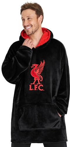 Liverpool F.C. Oversized Hoodie Blanket For Men, Official Football Gifts (Black)