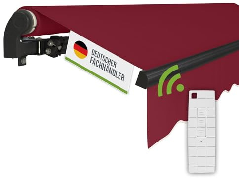 empasa Elektrische Gelenkarmmarkise 'Start Plus' Markise Sonnenmarkise | Sonnenschutz, komplett vormontiert, Verschiedene Größen und Farben, Farbe:weinrot, Größe:250 x 200 cm