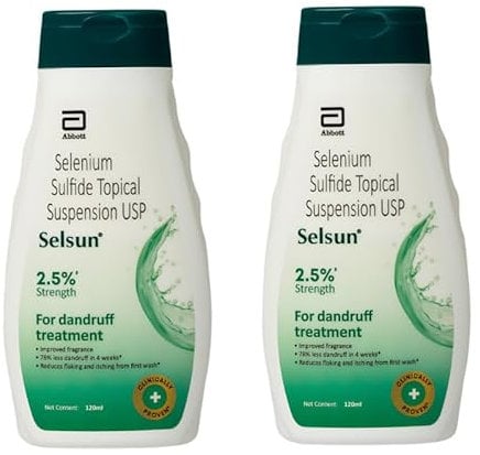 Abbott Selsun Selsun Suspension Anti Dandruff Shampoo, Clears away dandruff flakes, Relieves from excessive oil, Relieves from dandruff related itching (120ml)- Pack of 2