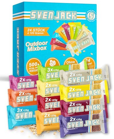 Sven Jack (Energy Cake) OUTDOOR Haferriegel Mix Box 24x 125g I Original Haferflocken Energieriegel I Vegane Haferriegel I Langkettige Kohlenhydrate & wenig Zucker I Verschiedene Sorten
