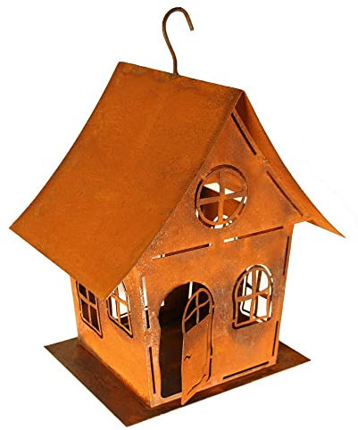 Edelrost Garten Deko Windlicht Vogelhaus Hexenhaus Gartendekoration Dekorieren rostige Dekoration Landhaus Kerzenhalter Vogelfutterhaus sehr massiv