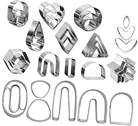 Colcolo Polymer Clay Cutters Art Supplies Clay Earring Cutters mit Ohrringkarten und Haken für DIY Clay Schmuckwerkzeuge Kuchen Dessert Plätzchen Keks - 36 Stück