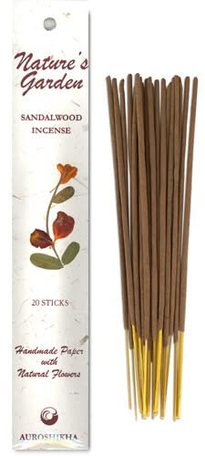 Auroshikha Räucherstäbchen 20 Stück Indische Rauchstäbchen Nature's Garden Incense Sticks Rauchstäbchen mit Edlen Ätherischen Ölen Handgerollt mit Bambus Stab mit echten gepressten Blüten