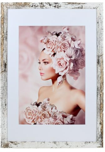 IDEAL TREND Bilderrahmen Holz Rahmen Plexi Acryl Collage Wanddeko Poster quadratisch S215: Farbe: Shabby-Weiß | Format: 40x60