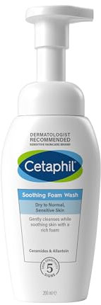 Cetaphil Soothing Foam Face Wash, 200ml, Foaming Cleanser with Ceramides for Normal, Dry or Sensitive Skin, Vegan-Friendly