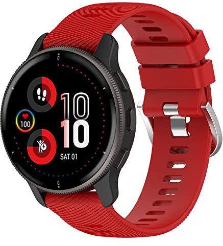 Yikamosi Kompatibel mit Garmin Venu 2 Plus Armband,20MM Schnellverschluss Weiches Silikon rostfreiem Metallverschluss Ersatzbänder Kompatibel für Garmin Venu 2 Plus/Forerunner 158,Rot