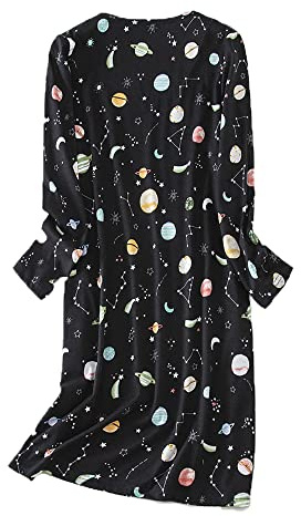 Dreamskull Nightdress for Women Ladies Long Sleeve Nightie Loose Nightshirt Cartoon Stely Nightgowns Home T-Shirt Dress For Autumn