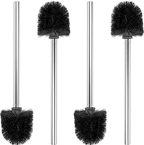 Toilettenbürste mit Edelstahl Griff, 4 Stück, schwarzer Ø 8 cm Bürstenkopf, 26 cm Langer Bürstengriff mit M14 Gewinde, Abnehmbarer Klobesen Kopf, WC Ersatz Bürste, Klobürste mit Stiel, Ersatzbürste