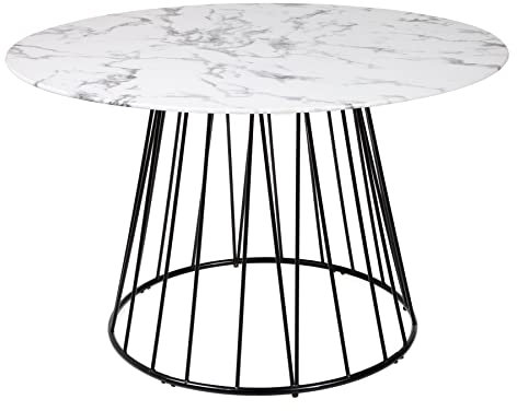 Riess Ambiente runder Esstisch Paris 120cm weiß Marmor-Design Glas schwarzes Metallgestell