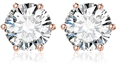 JewelryPalace Orecchini a Bottone Argento 925 con Moissanite Creata, Piercing a Lobo con Pietra Rotonda, Solitario Oro Rosa per Matrimonio, Set Gioielli Donna