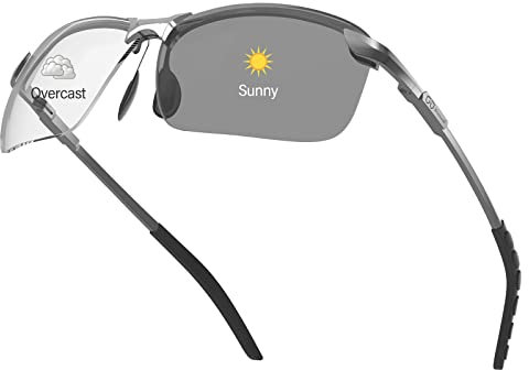 Bloomoak Polarisierte Sonnenbrille für Herren und Damen, rechteckig, Sport-Sonnenbrille für UV400-Augenschutz, ultraleichtes Metall, Leichte photochrome Linse/Cat1-Cat3, Medium