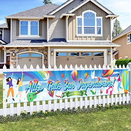 Jugendweihe Deko Banner -Alles Gute zur Jugendweihe Banne 270x40cm,Endlich Erwachsen Hintergrund Hängende Dekoration für Junge und Mädchen mit Schnur