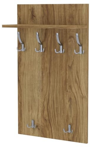 AKKE Garderobenpaneel Wandgarderobe Mit Ablage Wandpaneel Garderobe PVC Maxi Canyon-eiche 100cm x 60 cm
