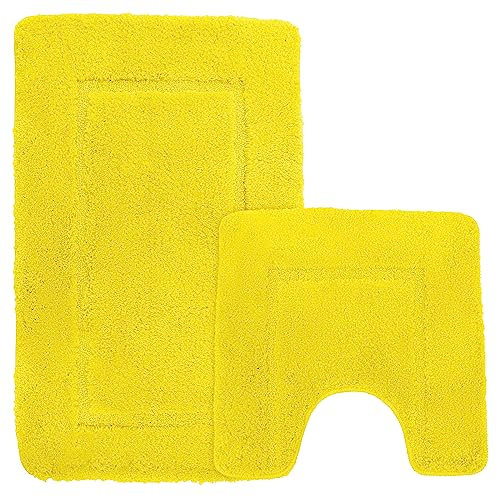 Velosso Super Soft Microfibre High Density Bath Mat Pedestal Mat Set Anti Slip Super Absorbent (Yellow)