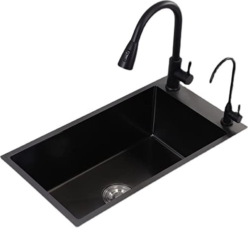 MBROS Fregadero Lateral Estrecho Fregadero de Cocina Negro Nano Fregadero Individual Fregadero de encimera para el hogar Fregadero de Acero Inoxidable 304 con 7 Accesorios (Color : Black, Size : 5