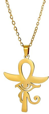 VASSAGO Ankh Kreuz Auge des Horus Halskette Koptisches Ankh Kreuz Religiöser Anhänger Auge des Horus Halskette Edelstahl Antike ägyptische Auge des Horus Schutz Schmuck Geschenk für Herren Damen