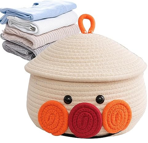 almacenamiento cuerda algodón - Cesta pequeña cuerda con tapa - Papelera juguete tejida intensiva decorativa Anpanman, cesto lavandería para herramienta maquillaje Fowybe