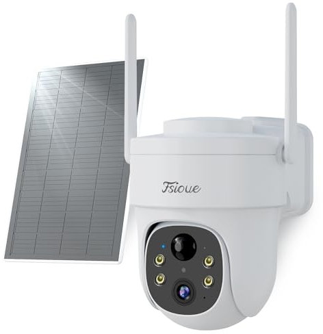 2K Telecamera Wi-Fi Esterno Senza Fili, 360° PTZ Videocamera Sorveglianza Esterno con Pannello Solare, 3MP Visione Notturna a Colori, AI Rilevamento Umano, Sirena,Compatibile con Alexa