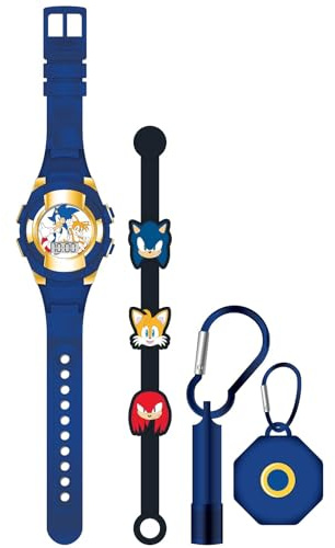 Accutime SNC40104M Armbanduhr Set Sonic mit Accessoires, Kinder LCD-Uhr mit digitaler Anzeige, blinkende LEDs, Gummiarmband, Mini-Taschenlampe und LED-Leuchte, Digitaluhr für Jungen und Mädchen, Blau