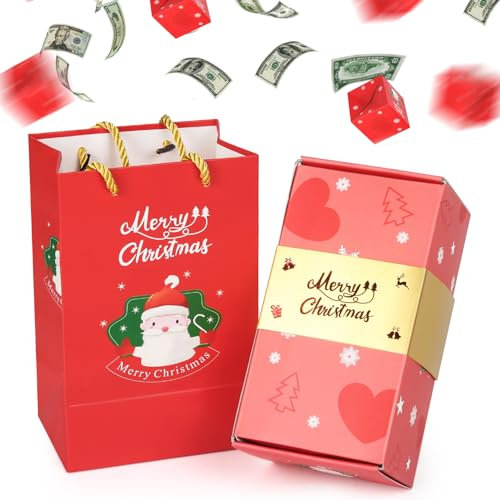 Überraschungsbox-Geschenkbox, Explodierende Konfetti Geschenkbox, Überraschung Explosion Box Pop Up Geldgeschenke Geburtstag, DIY Geldgeschenke Geschenkverpackung (Merry Christmas)