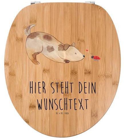 Mr. & Mrs. Panda Personalisierter WC Sitz Motiv Hund Marienkäfer - Personalisierte Geschenke, Sprüche, Toilettensitz, Zuversichtlich, Toilettendeckel mit Namen, Positiv, Hunde, Klobrille, Klodeckel