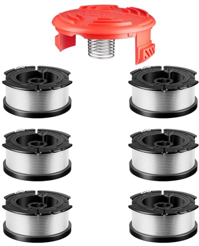 Chway 7 Stück AF-100 Unkrautfresser-Saiten, kompatibel mit Black and Decker Unkrautfresser, 0,065 Zoll AFS Ersatzspule, 6 Spulen (55 m insgesamt), 1 Stück RC-100-P Trimmerkappe und Feder
