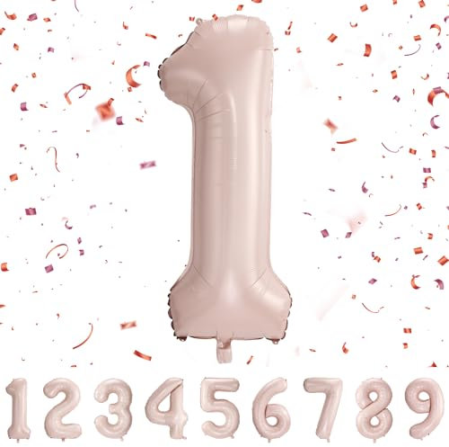 Ballons Chiffre de 1 ans - 101 CM Pastel Rose Ballon Anniversaire Décoration d'anniversaire Ballon Helium Anniversaire Ans Deco Anniversaire