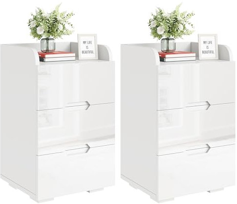 YITAHOME Bedside Table Set of 2,Bedside Cabinet Wooden Nightstand with 3 Drawers and Heavy Duty Solid Wood Legs,Side End Table Storage Unit for Living Room/Bedroom,White,40x35x66cm