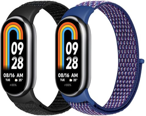 SHIJZWD 2 Pezzi Cinturino in Nylon Compatibili con Xiaomi Mi Band 10/9/8, Cinturini Sportivo Nylon Elastico Regolabili Bracciale di Ricambio per Xiaomi Smart Band 10/9/8 Donna Uomo